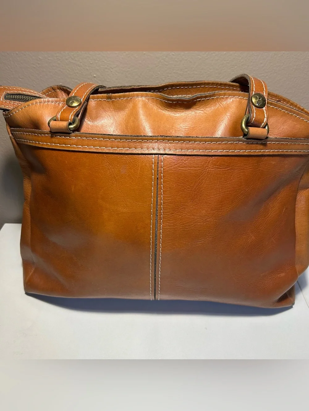 Patricia Nash Poppy Tote Heritage Shoulder Bag Tote Italian Leather Brown